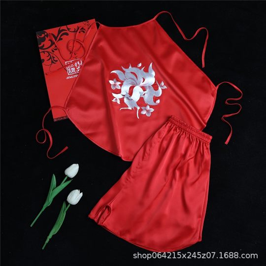 Su embroidery embroidery double-layer simulation silk embroidery female adult bellyband retro Chinese style underwear female suspender pajamas