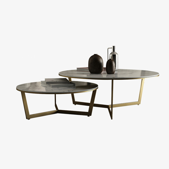 Salón de estar simple italiano de tamaño ligero de lujo mesa de té redonda combinación de tablero de roca casa mesa de té redonda de acero inoxidable