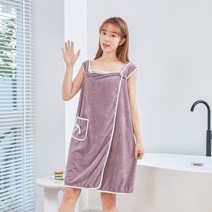 Thickened Bath Skirt That Can Be Worn as a Bath Towel, Women's Adult Suspender Bath Skirt, Coral Velvet, Soft and Absorbent, Household Bath Skirt