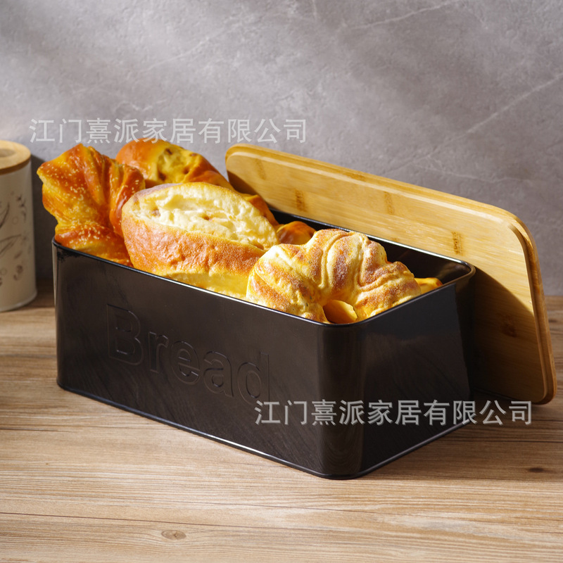 クロスボーダーホームメタルパンボックスキッチン食品グレード通気性鮮度保持保存瓶白正方形竹蓋パンボックス|undefined
