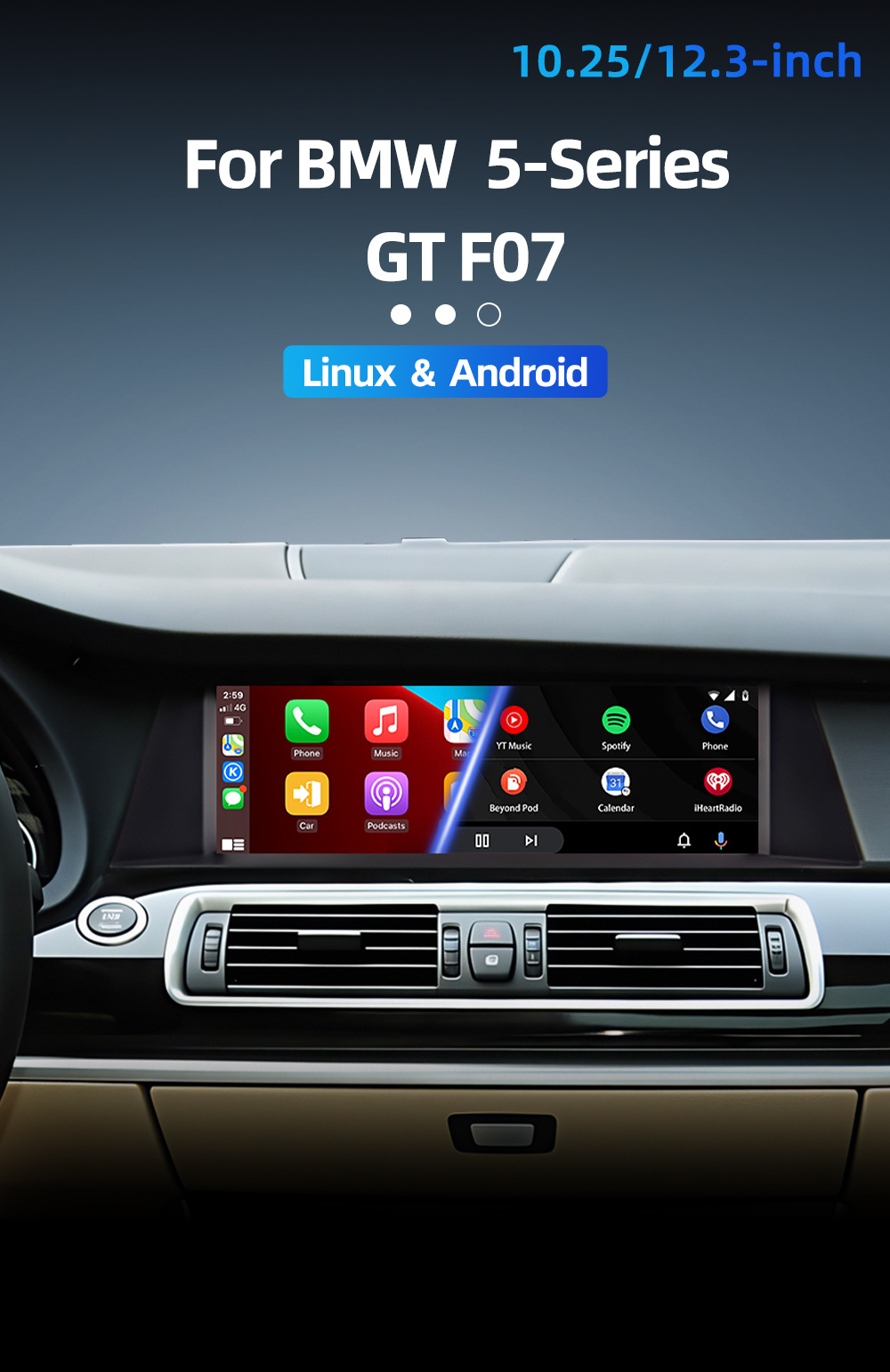 Car-Mounted Central Control Large Screen Suitable for Bmw 5 Series Gt F07 2010-2017 Android Navigation Wireless Carplay