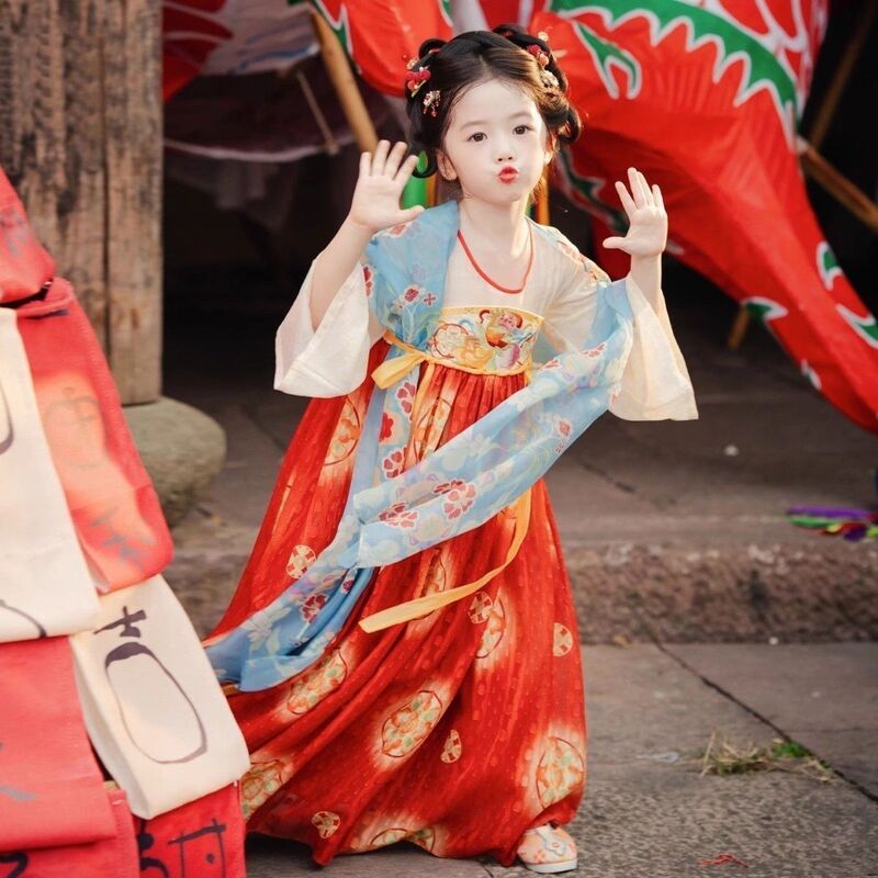 Girls' Spring and Autumn Hanfu 2025 New Style National Style Retro Dress Super Fairy Girl Tang Suit Festival Ethnic Style Performance Costume