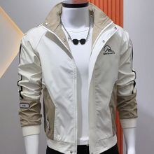 韩版修身休闲立领秋季新款帅气男士外套百搭时尚潮流拼色夹克个性