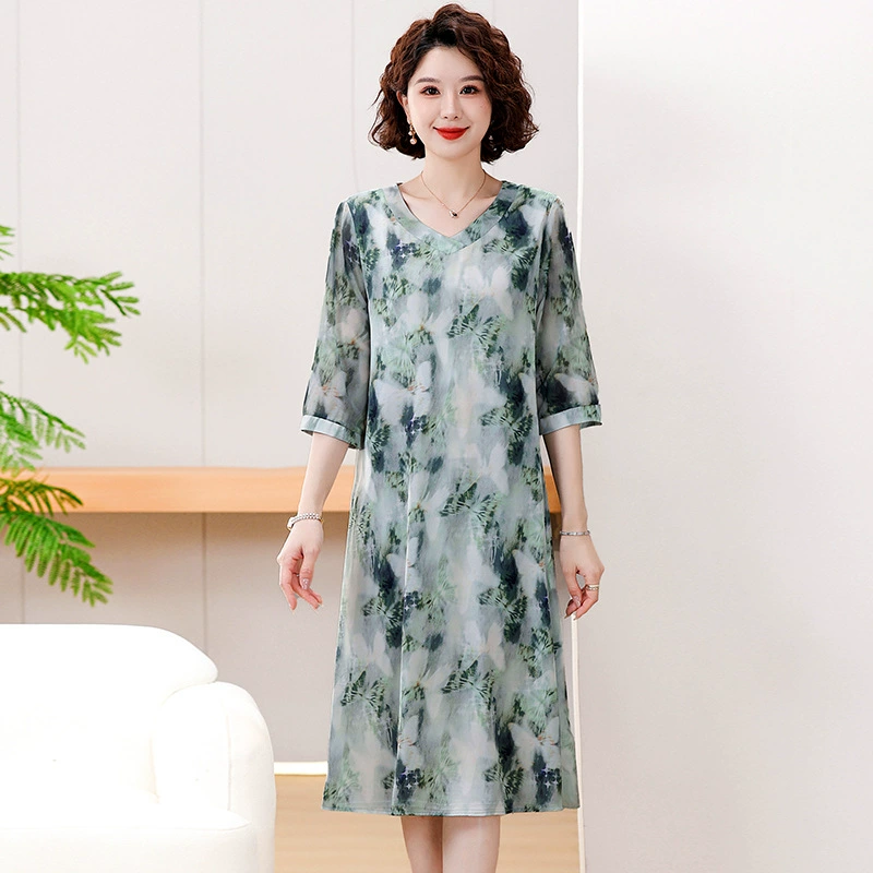 2025 новое платье с длинными рукавами, модное новое платье с цветочным принтом, большой размер, юбка средней длины, закрывающая живот, для похудения