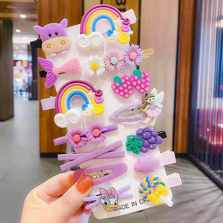 Cartoon cute set for princess, bangs, hair accessory, Korean style, flowered, 14 pieces
