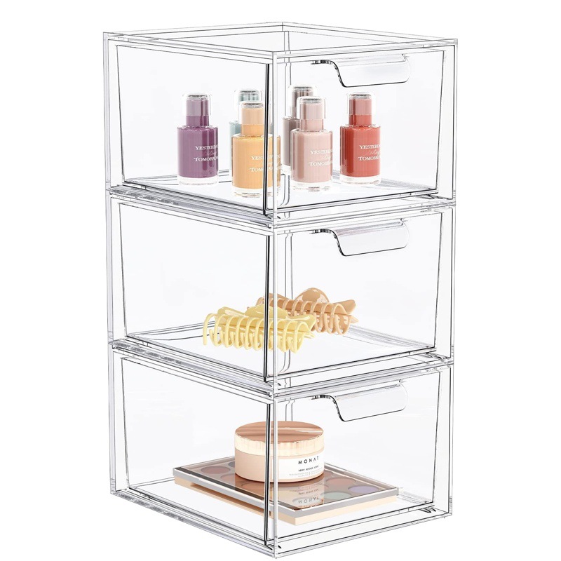 Caja de almacenamiento de cosméticos apilable Amazon Venta caliente de plástico transparente caja de almacenamiento de acrílico caja de almacenamiento al por mayor