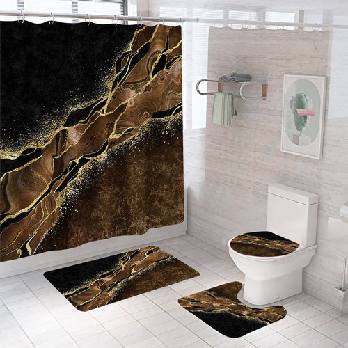 Cross-border e-commerce digital printing marble pattern waterproof and mildew-proof bathroom shower curtain three-piece set four-piece wholesale