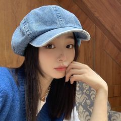 Water-wash Cotton Blue Denim Bell Crown Women's Versatile Casual Retro Octagonal Hat Big Brim Artist Hat Shows Face Slim