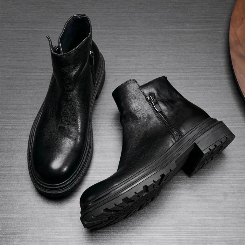 Мужские ботинки Martin, осенне-зимние модные ботинки на молнии, завышенные ботинки на толстой подошве, молодежные модные мотоциклетные ботинки, Нескользящие ботинки с высоким берцем