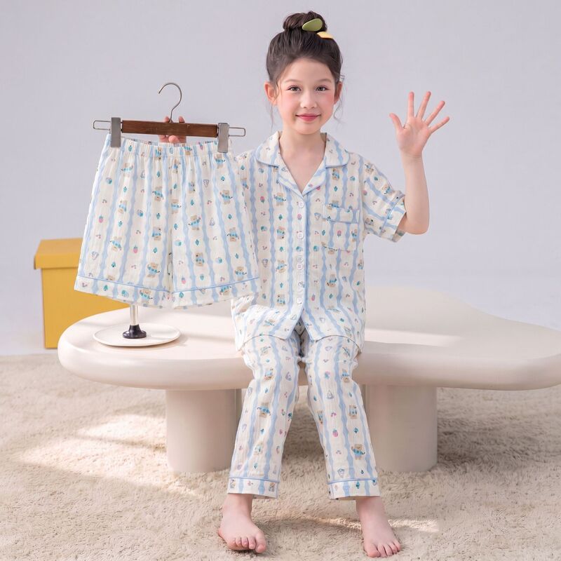 Cloud Cotton Internet Celebrity Girl Baby Pajamas Spring and Autumn Long Sleeve Small Lapel Thin Children's Student Homewear Set Cloud Cotton Internet Celebrity Girl Baby Pajamas Spring and Autumn Long Sleeve Small Lapel Thin Children's Student Homewear Set