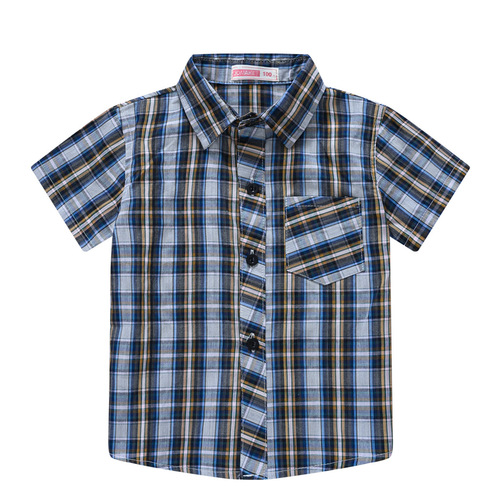 Children's short-sleeved shirt summer new children's clothing boys retro handsome plaid shirt baby lapel cardigan top