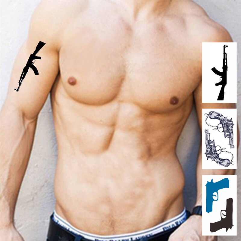Cross-border source tattoo stickers manufacturers wholesale waterproof environmentally friendly firearms tattoo stickers disposable water stickers