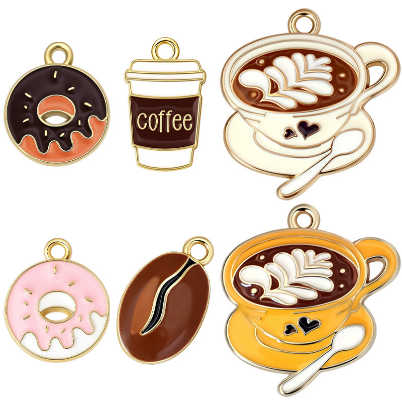 Cross-Border New Alloy Enamel Donut Coffee Pendant DIY Keychain Earrings Bracelet Pendant Jewelry Accessories Cross-Border New Alloy Enamel Donut Coffee Pendant DIY Keychain Earrings Bracelet Pendant Jewelry Accessories