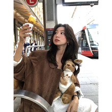 fever同款韩国stu复古爱心扣抽绳中长款风衣复古ins风皮绒外套