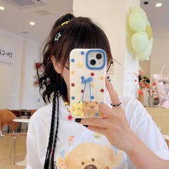カラフルな水玉星とクマのペンダント付きiPhone17/16/15/14pro max/13対応スマホケース
