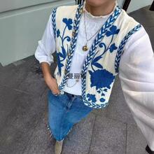 欧美风跨境独立站货源 2023春季新款刺绣开襟背心马甲时尚跨境