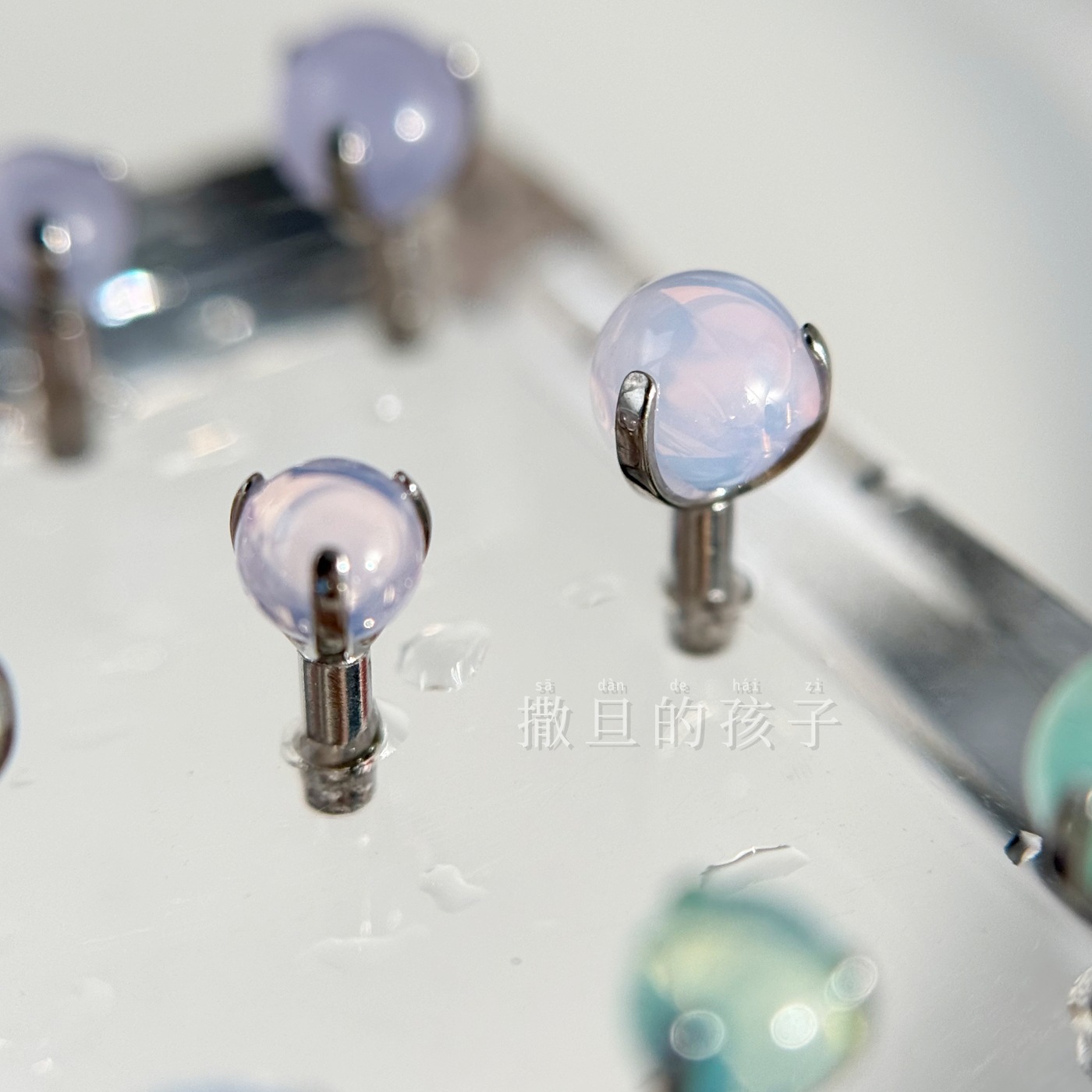 F136 Titanium Alloy Morandi Opal Tongue Barbell Internally Threaded 5mm Drinkable Tongue Piercing Jewelry detail image 7