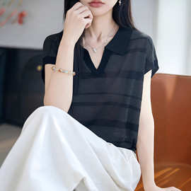 大码女装夏装胖mm天丝针织衫女士短袖t恤遮肚子巨显瘦polo领上衣