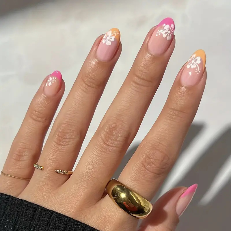国境を越えた売れ筋モデル 24 ピース シンプル スイート 小さな生花 リボン フレンチ ロング ウェアラブル ネイル コレクション卸売|undefined