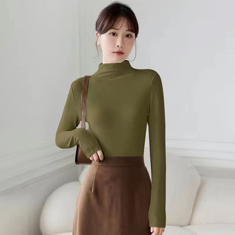 早秋保暖上衣法式德绒高级感内搭针织衫打底女纯色修身显瘦时尚|undefined