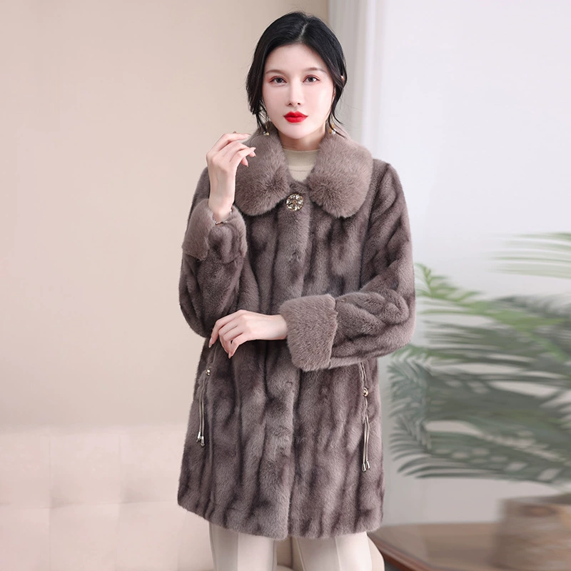 Која Яйин мам pretending to be autumn and winter imitation mink velvet coats, pure colors, loose warmth, compound artificial fur middle -aged and elderly women's clothing