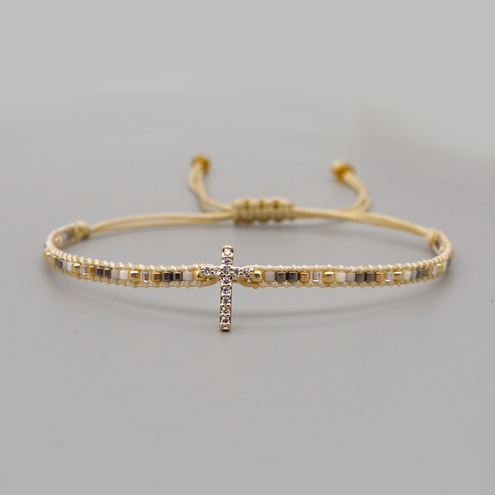 Nihaojewelry wholesale accessories ethnic style diamond cross Miyuki beads woven braceletpicture5