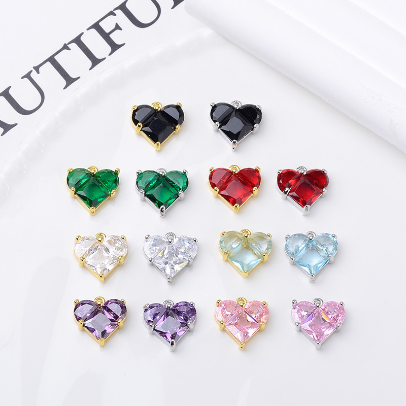Pure Copper Heart Pendant Accessories Electroplated Color-Preserving 18K Real Gold Colorful Heart-Shaped Necklace Earrings DIY Jewelry Materials