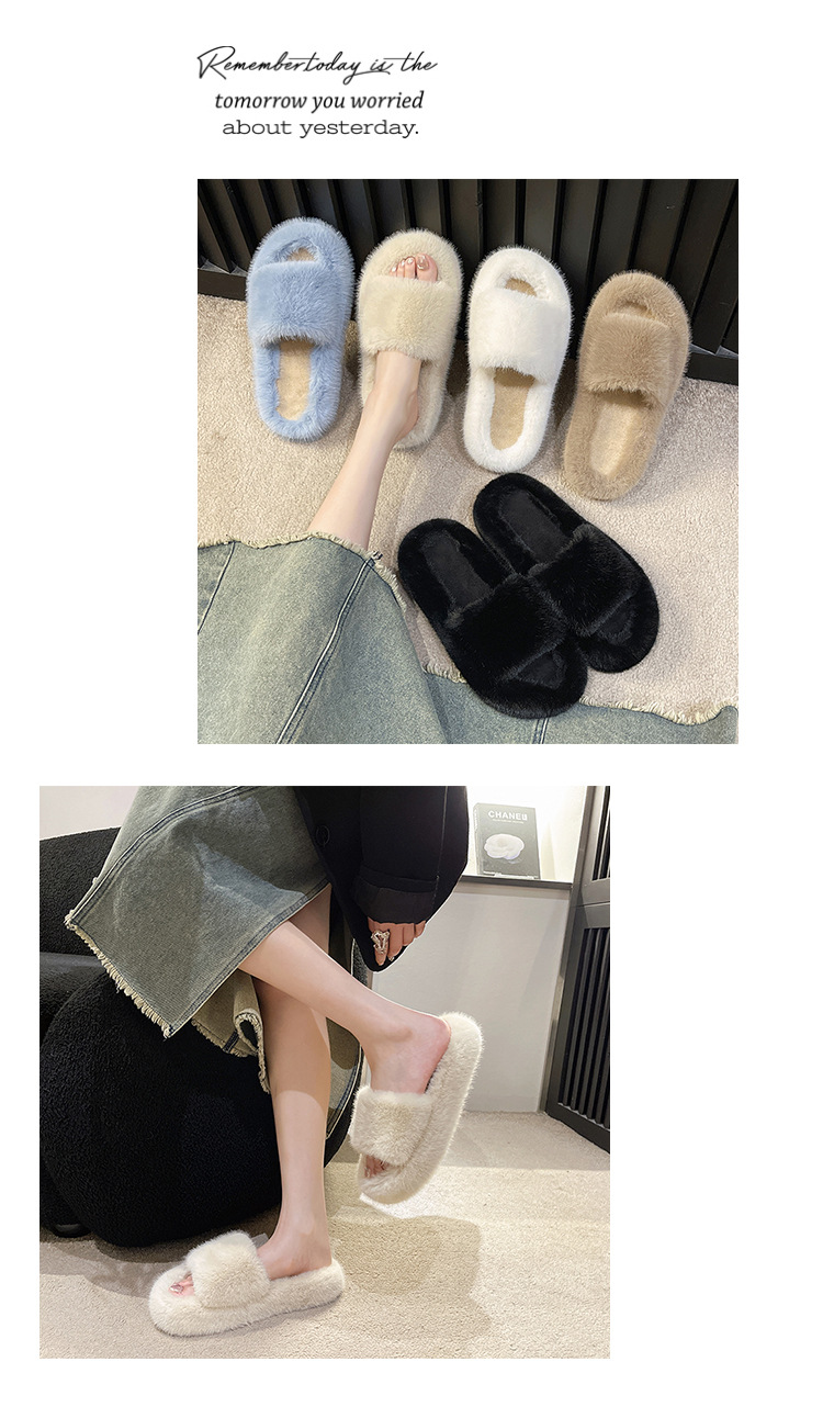 Women's Casual Solid Color Open Toe Plush Slippers display picture 2