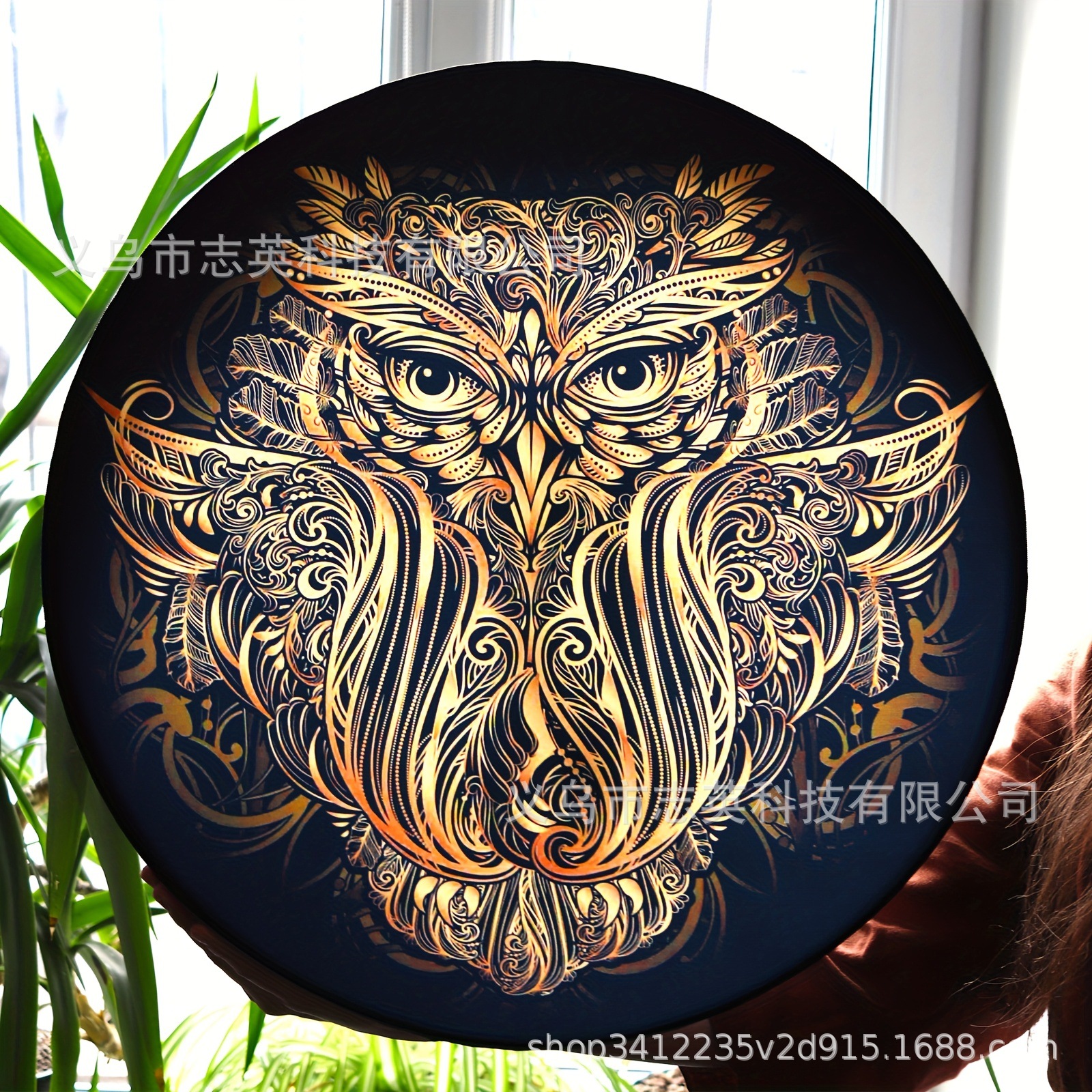 Instrumento de percusión de tambor de ojo de luna dorado para decoración de festivales transfronterizos de nuevos productos de 2024, artesanía hecha a mano, arte de percusión.