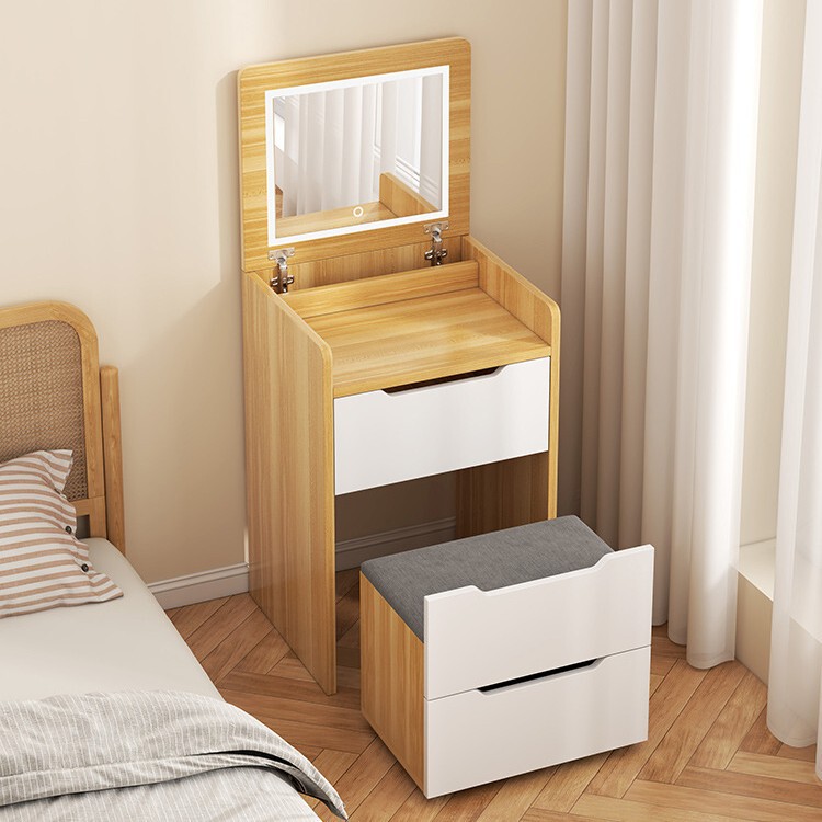 Bedroom Bedside Dressing Table Flip Dressing Table Small Apartment Internet Celebrity Makeup Table Storage Integrated Dressing Table with Light