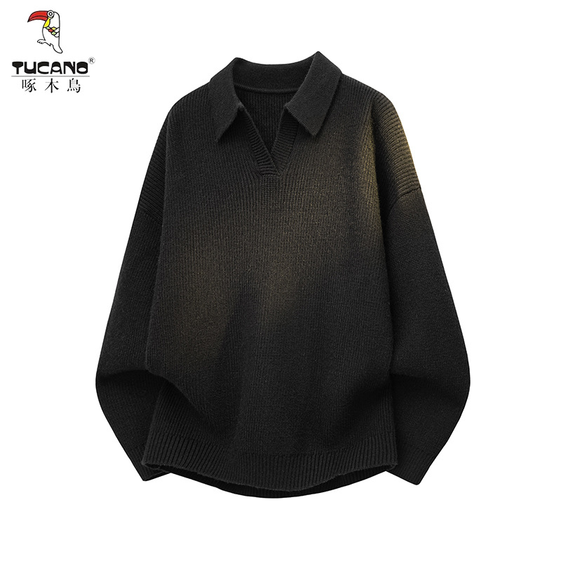 Woodpecker Retro Pure Color Knitwear Men's Autumn and Winter Lazy Style Casual Loose Pullover Knitwear Men's Top