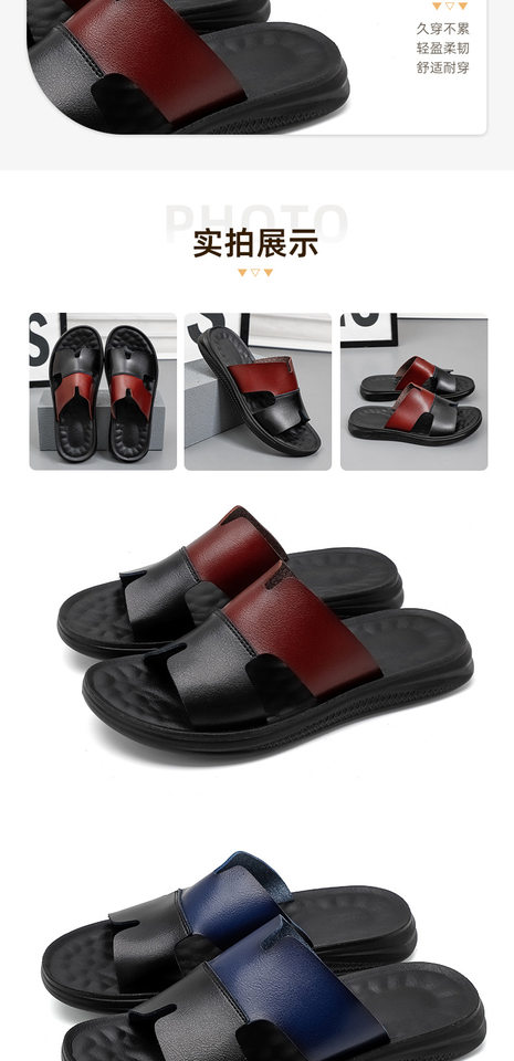 Dép sandal nam quai ngang hở mũi cỡ lớn, mặt siêu sợi phối da PU chống trượt, đi ngoài trời và đi biển — Màu trắng, Xanh nhạt, Xanh đậm, Đỏ nâu chi tiết 16