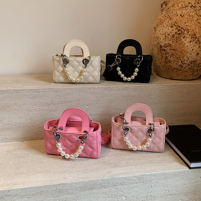 Bolsos de hombro coreanos para niños y niñas, bolsos de diamante de color sólido para niños, 2024 nuevos bolsos de perlas para niños