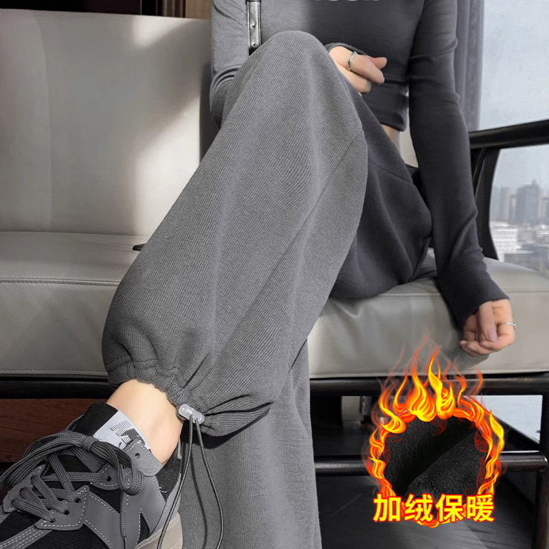 Pregnant women's pants autumn and winter New fleece-lined warm ankle-tied Sports wide-leg pants drawstring casual pants loose slimming sweatpants Pregnant women's pants autumn and winter New fleece-lined warm ankle-tied Sports wide-leg pants drawstring casual pants loose slimming sweatpants