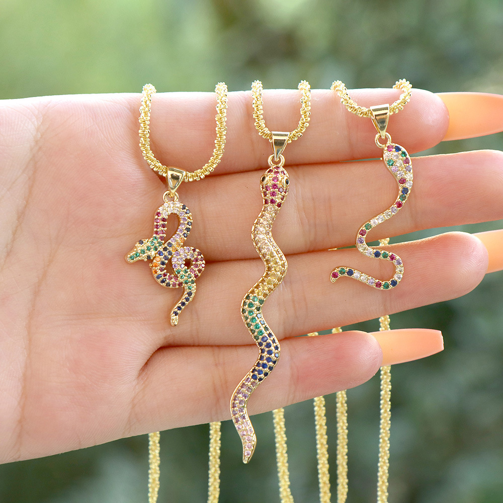 Fashion Snake Copper Inlay Zircon Pendant Necklace 1 Piece