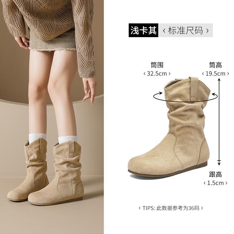 Botas de montaje de leones antiguas para mujeres 2025 nuevas botas de invierno Meirard pliegue Bocken no más altas que la rodilla