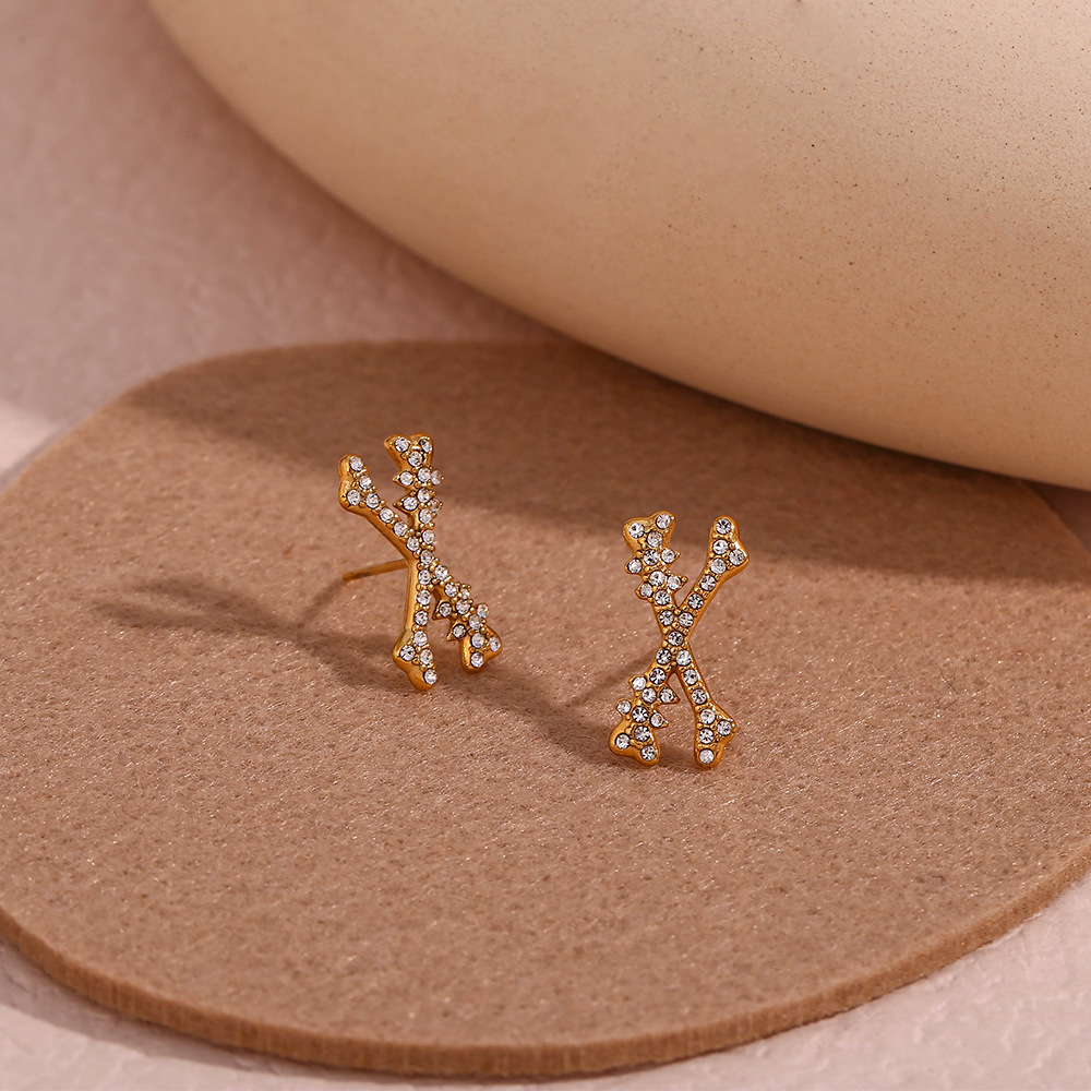 Halloween X-bone Diamond Stud Stainless Steel Earrings