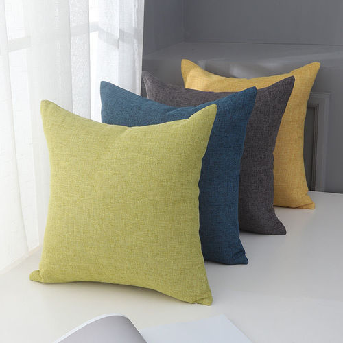 Solid color cotton and linen pillow Chinese style office pillow bedside soft bag cushion waist pillow back sofa pillow case customization
