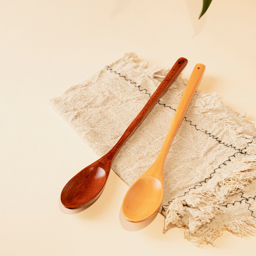 Modern Chinese-style long-handled solid wood spoon for children, household soup spoon and rice spoon, watermelon spoon with Instagram style and high aesthetic coffee spoon