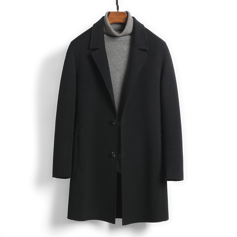 100 Worsted Sheep Wool Coat Mid-length Slim Fit Wool Coat High-end Handmade Cashmere Free Coat for Men Wholesale