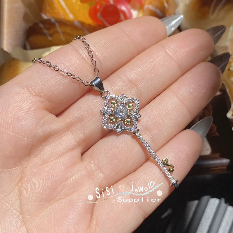 SISI Flower Fairy новые изделия, позолоченный комплект с изумрудом, микроинкрустация крошечными кристаллами, кулон-ключ для девочки