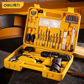 得力电动工具 21件28件38件家用型锂电钻套装五金工具箱维修组合
