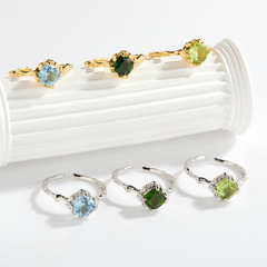 天然彩寶指環925純銀鑲托帕石透輝石橄欖石戒指女個性肌理感