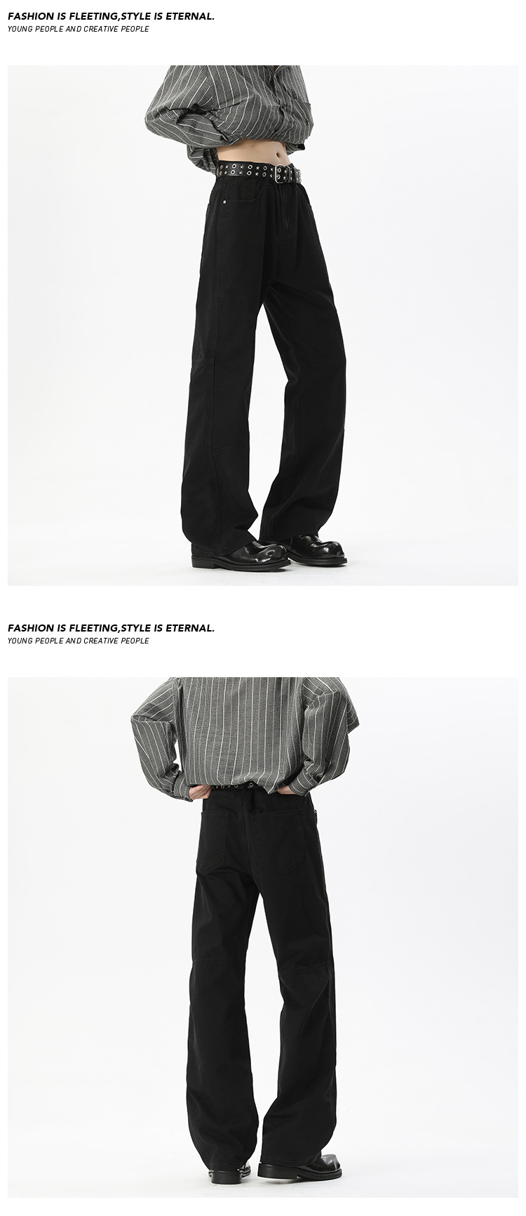 Jean homme style américain, pantalon de travail micro-évasé patchwork tendance automne, coloris uni vintage polyvalent_voghion.com