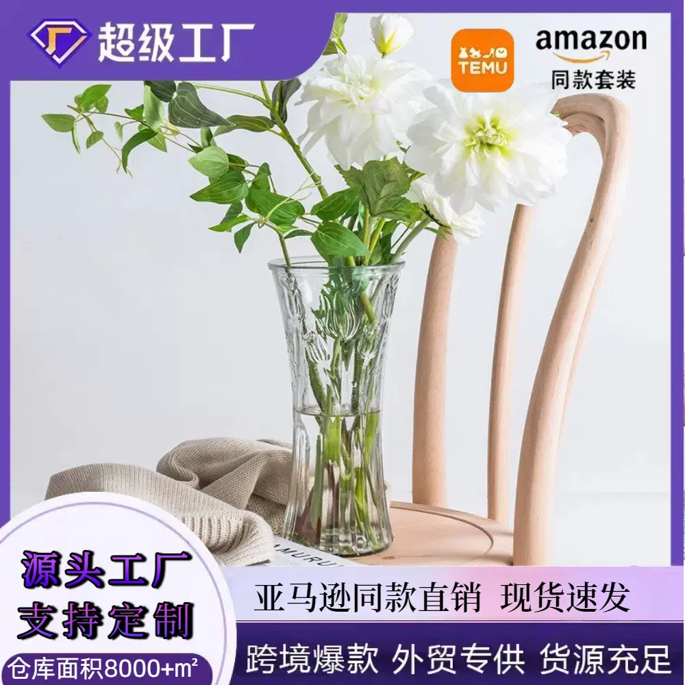 大号玻璃花瓶水培富贵竹摆件 ins风创意高级感客厅软装插花器绿植