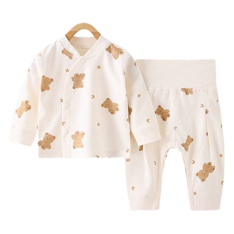 Осенний новый детский костюм нижнего белья из чистого хлопка с частичной пряжкой, Детская осенняя одежда, длинные кальсоны, мужские пижамы с высокой талией, защищающие живот, женские пижамы