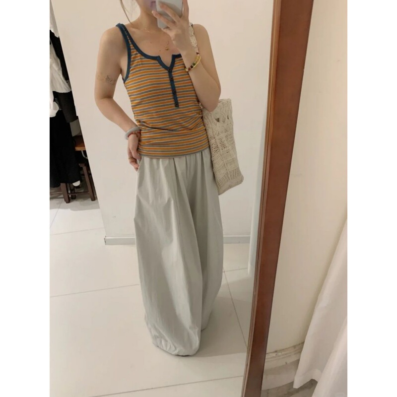 Korean-style orange striped patchwork camisole with beautiful back for women, new for summer Korean-style orange striped patchwork camisole with beautiful back for women, new for summer