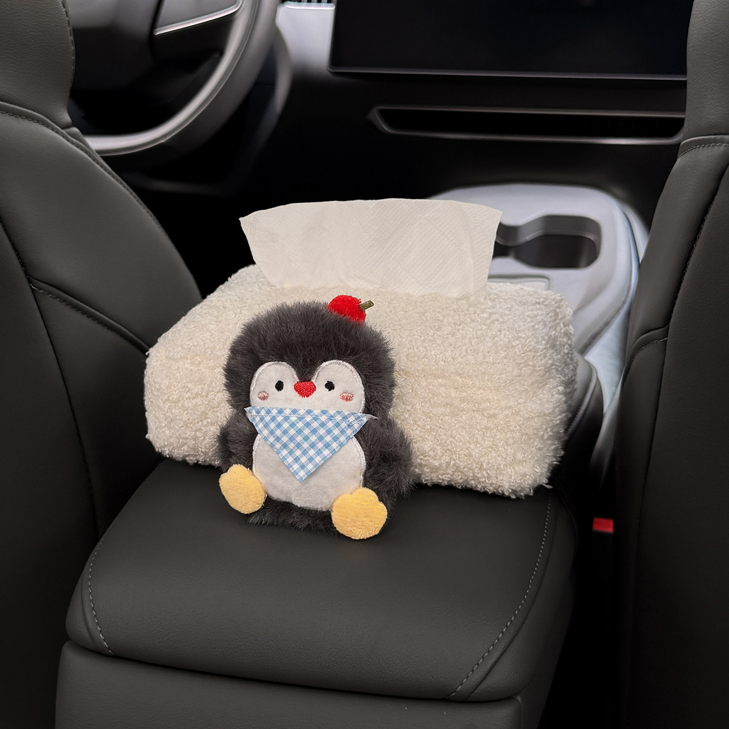 2026 New Car Tissue Box, Car Armrest Tissue Bag, Seat-mounted Car Tissue Bag, Cute Penguin Design for Women