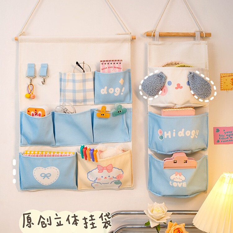 Fabric Storage Bag Hanging Bag Wall Hanging Entrance Door Rear Large Capacity Hanging Mobile Phone Storage Pocket Dormitory Wall Hanging Artifact
