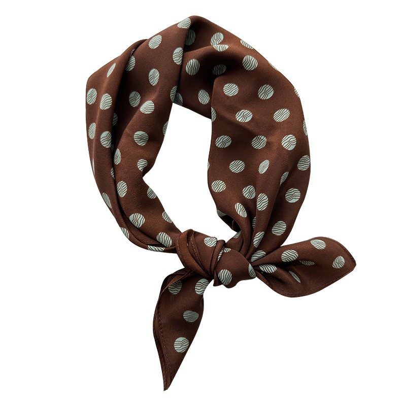 Retro Mocha Brown Silk Scarf Double Crepe Small Square Scarf 100% Mulberry Silk Luxury Neck Tie For Women Summer New Arrival - Thumbnail 5